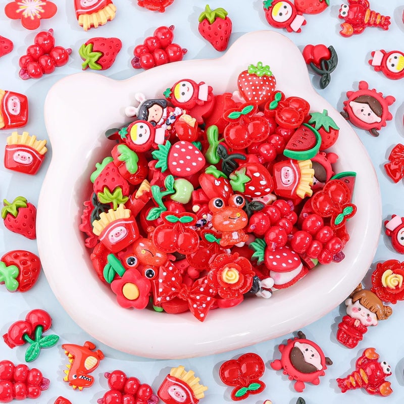 Glitzest 100PCS TINKRSTUFF Red Slime Charms Jelly Cute Flatback Resin Charms for Slime, Random Kawaii Decoden Charm for Embellishments Phone Junk Case Charms Bulk, Hairpins Scrapbooking Crafting & DIY Decor - Image 4